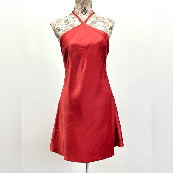 LULU'S Rose Red halter neck satin mini dress size L - Picture 8 of 15